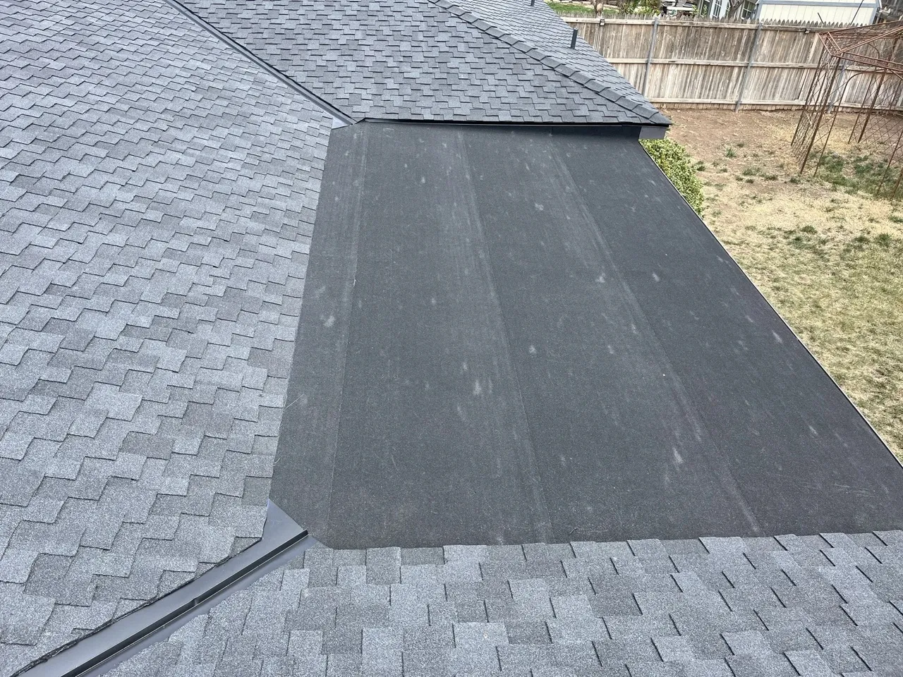 Completed EPDM rubber roof membrane on a residential dormer/addition in Amarillo — 5 Star Roofing