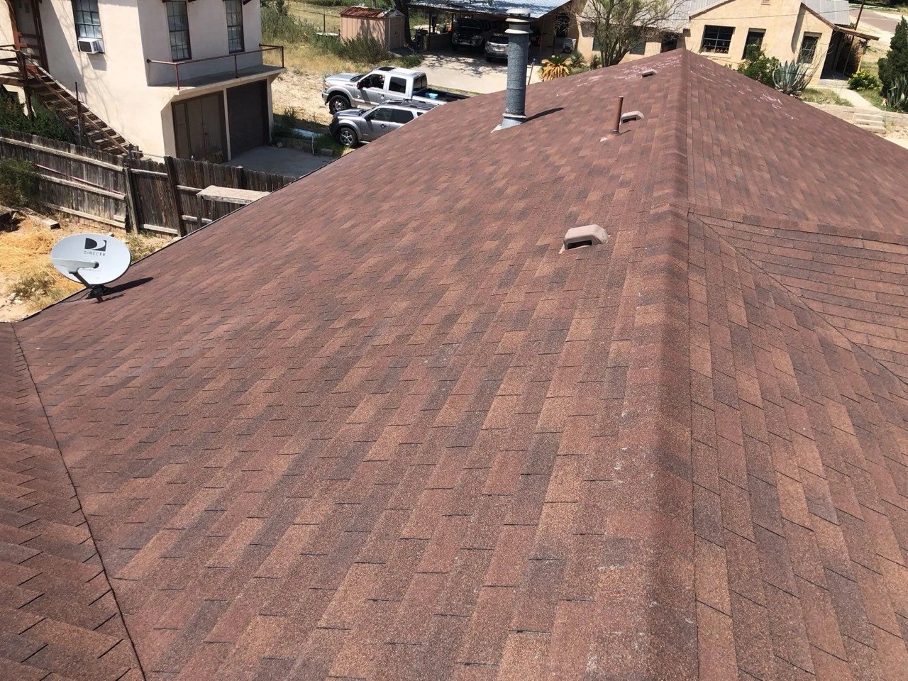 Completed asphalt shingles roof in Sanderson, TX by 5 Star Roofing